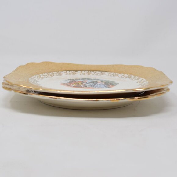 2 VTG Courting Couple Bread & Butter Dessert Plates Square 22 KT Gold Trim 6.5" - Picture 13 of 16